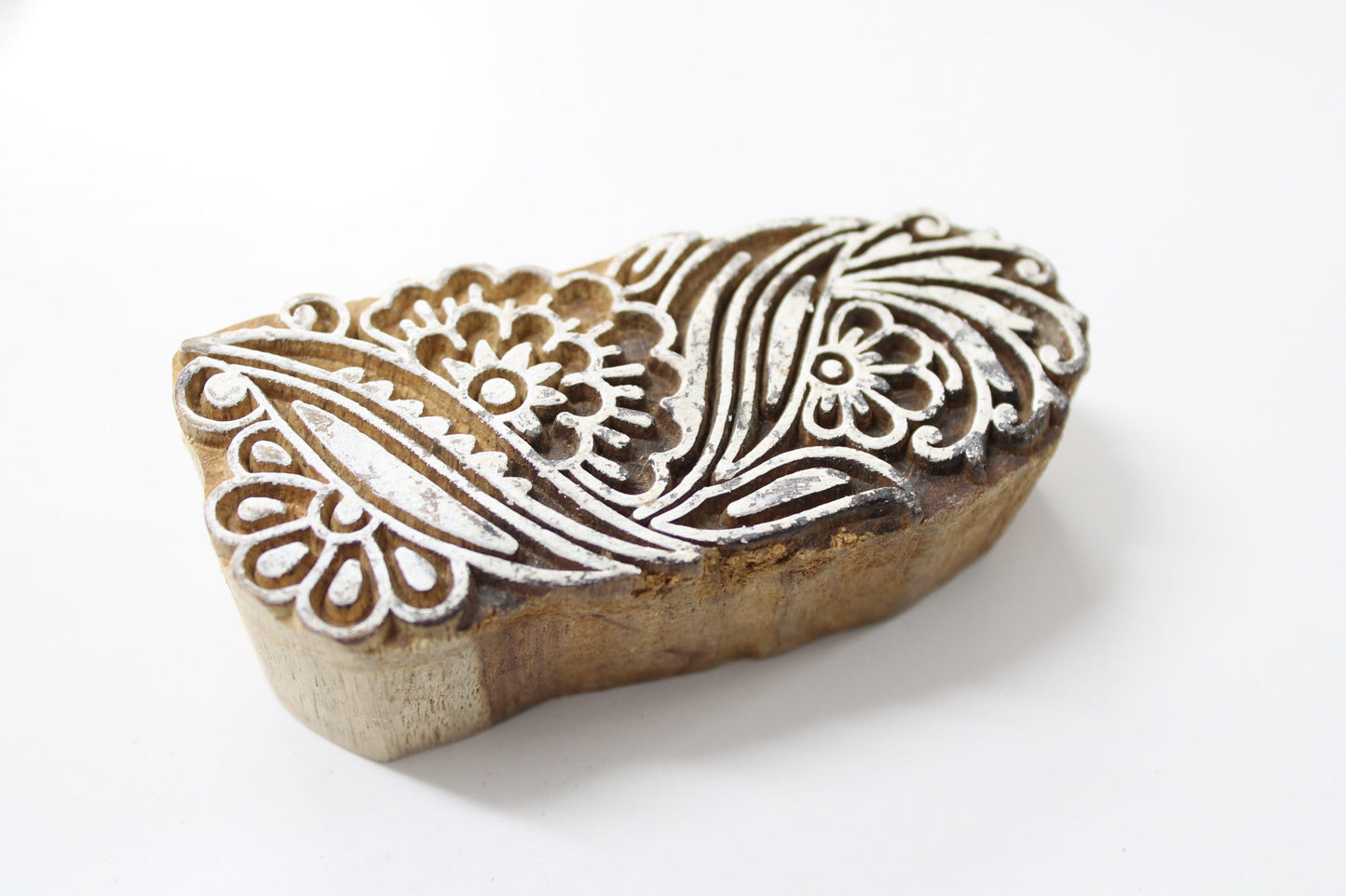 Floral Hand Carved Wooden Block Stamp