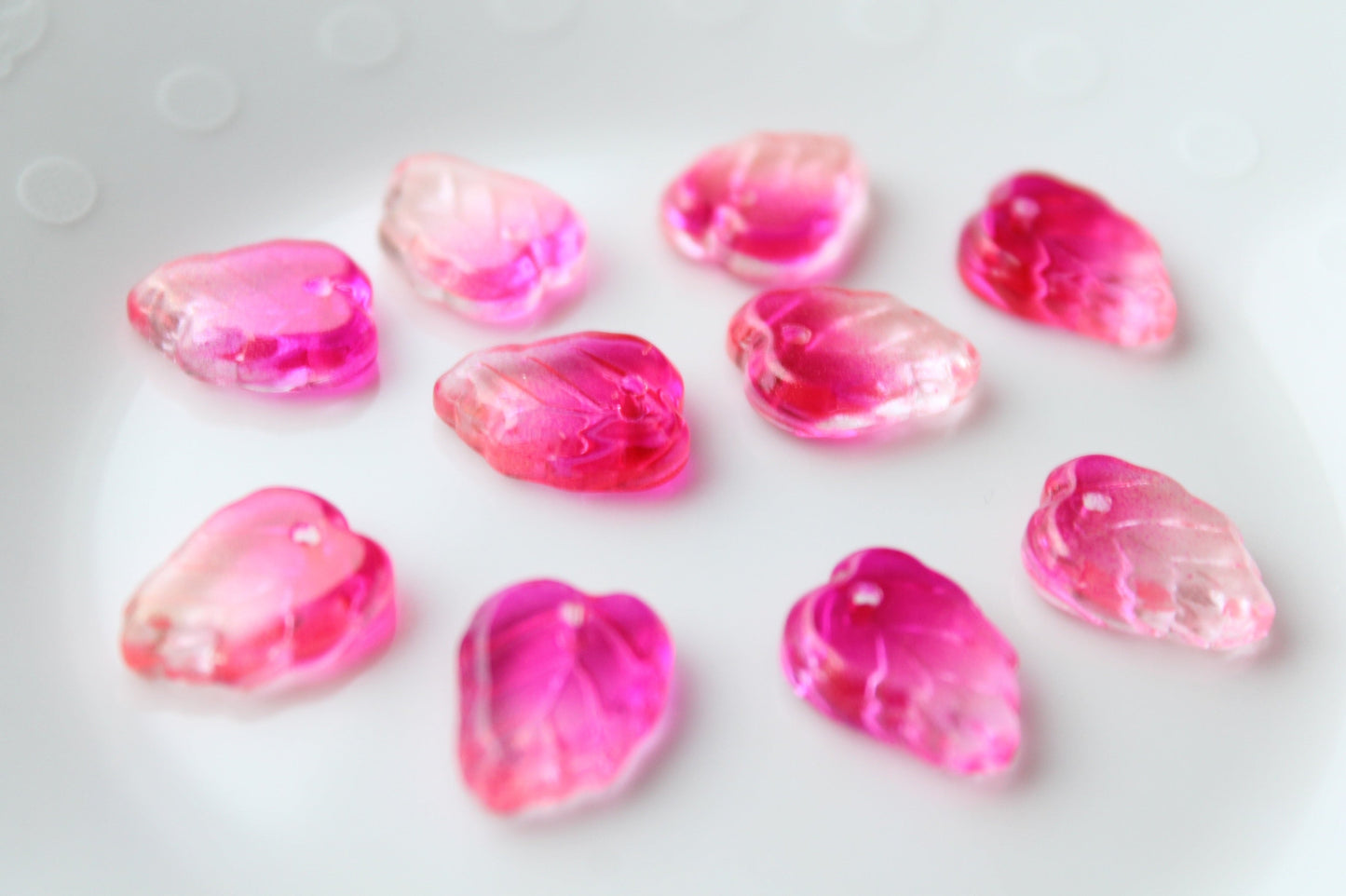10pc Two Tone Pink Glass Leaves