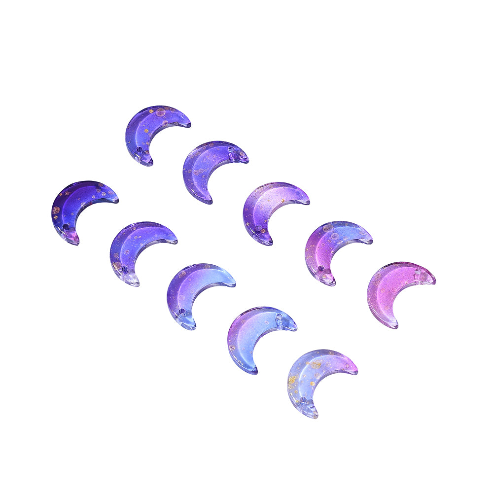 10pc Two Tone Purple Moon Glass Pendants