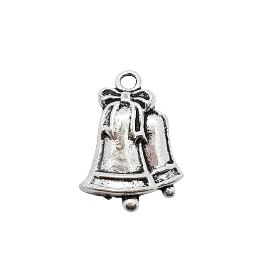 10pc Antique Silver Christmas Bells Charms