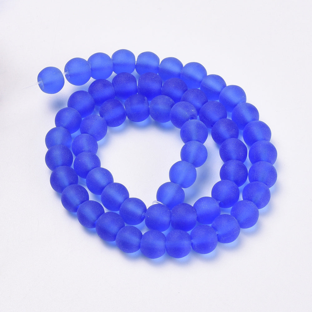 6mm Blue Frosted Glass Beads