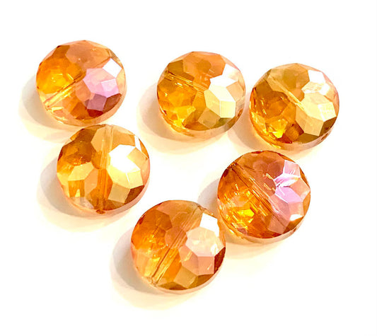 6pc Orange Etched Crystal Glass Beads