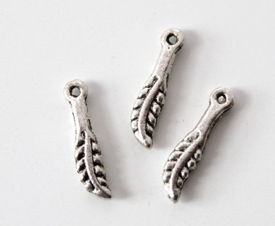10pc Leaf Charms Antique Silver