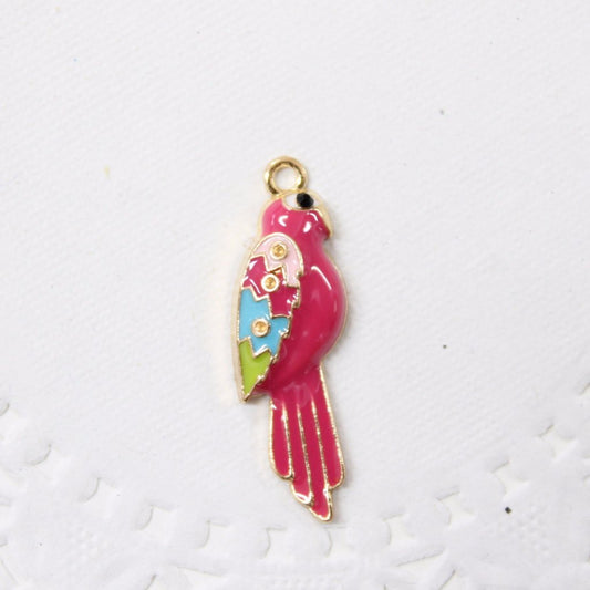 4pc Pink Enamel Parrot Bird Charms