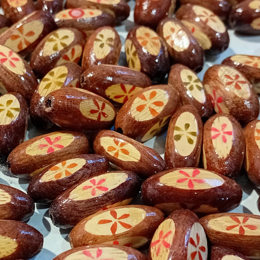 12pc Dark Brown Rustic Wooden Oval Beads