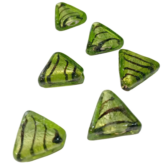 6pc 18mm Green Triangle Lampwork Beads