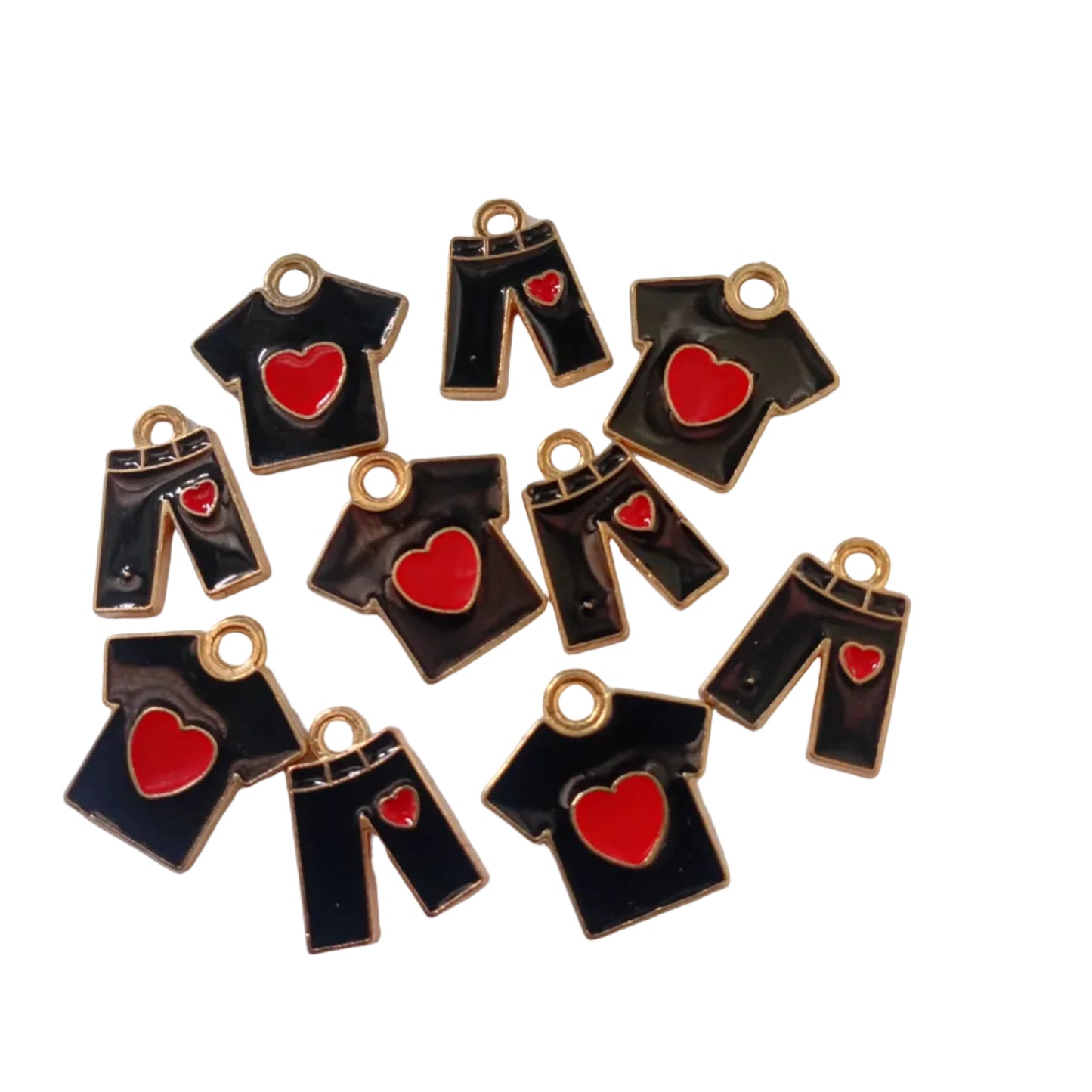 10pc Gold Black Enamel T Shirt & Shorts Charms