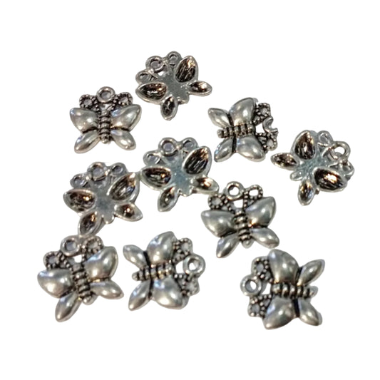 10pc Silver Small Butterfly Charms
