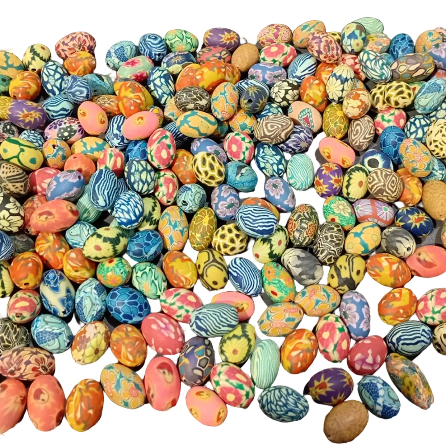 10pc Oval Polymer Clay Multicolored Beads