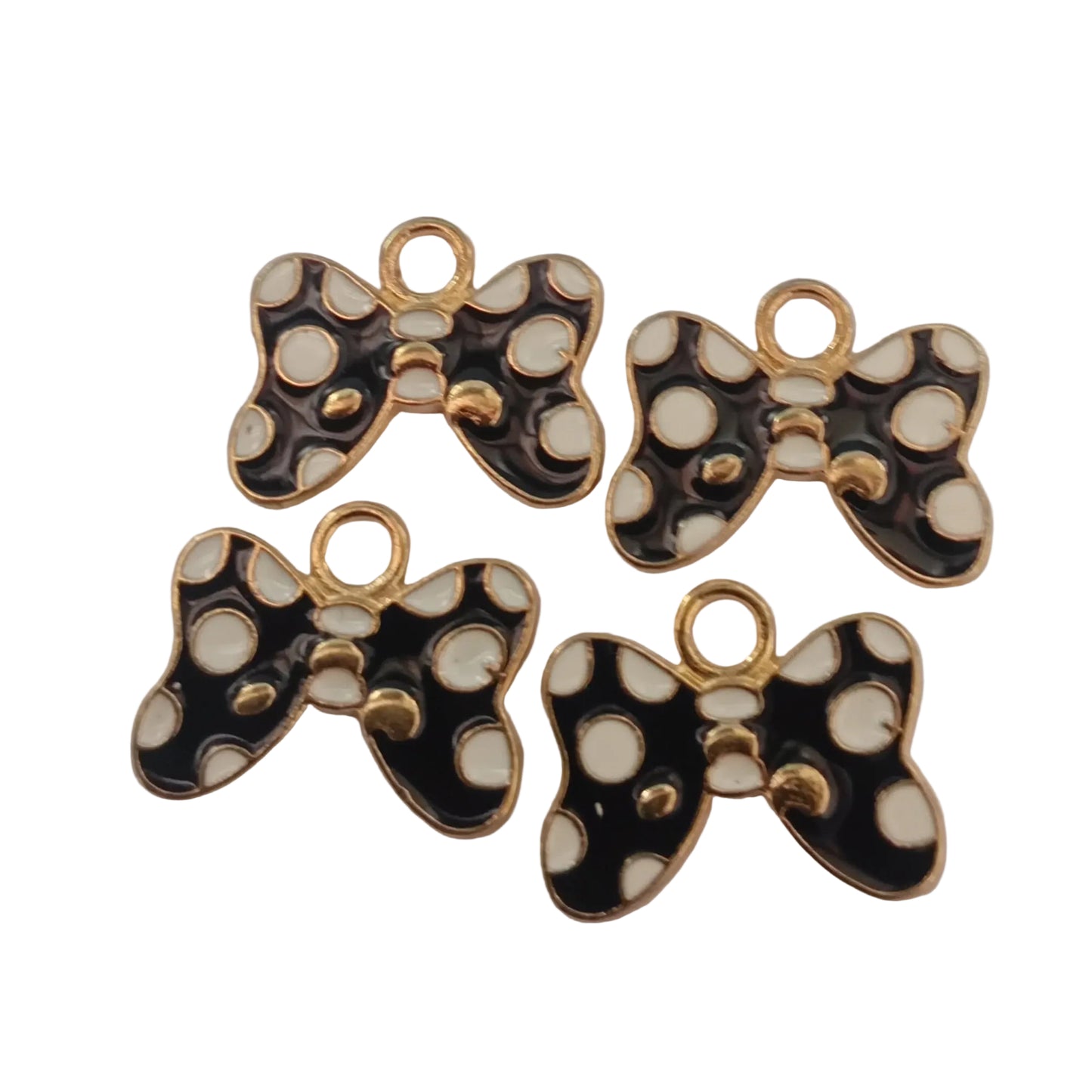 4pc Gold Black & White Enamel Bow Charms