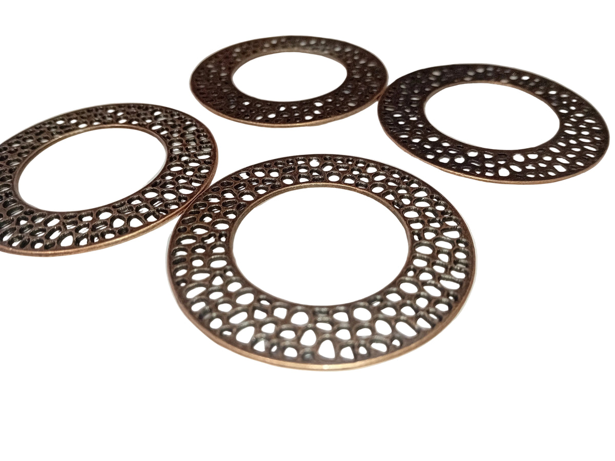 4pc 50cm Antique Copper Filigree Round Pendants