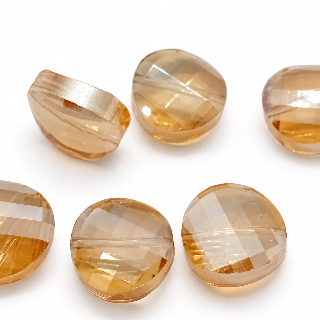 6pc Champagne Crystal Glass Curved AB Coin Beads