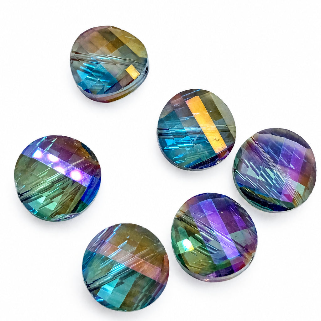 6pc Crystal Glass Curved AB Coin Beads