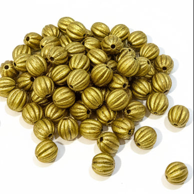 50g 8mm Metallic Green Fluted Acrylic Beads