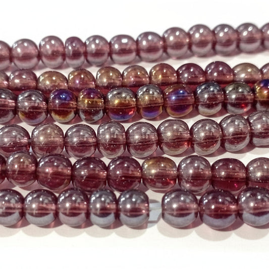 6mm Purple AB Round Glass Beads