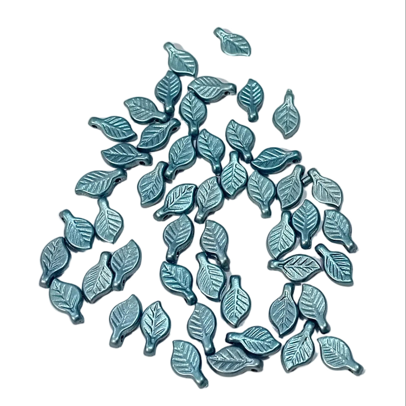 50pc 10mm Blue Metallic Acrylic Leaf Beads