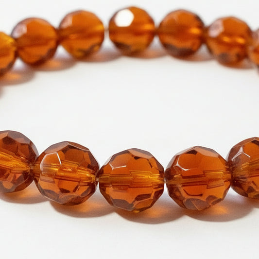 10mm Dark Brown Round Faceted Glass Beads