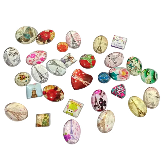 30pc Small Flat Back Glass Cabochon Pack