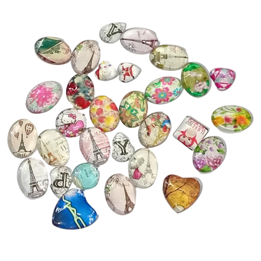 30pc Small Flat Back Glass Cabochon Pack