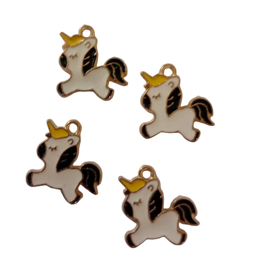 4pc Gold Black & White Enamel Pony Charms