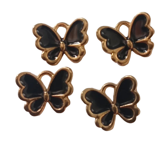 4pc Gold Black Enamel Butterfly Charms