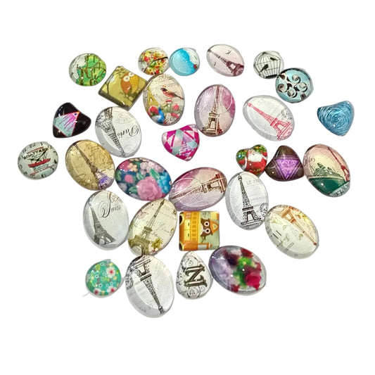 30pc Small Flat Back Glass Cabochon Pack