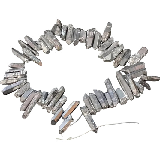 Titanium Aura Crystal Quartz Point Beads - Silver