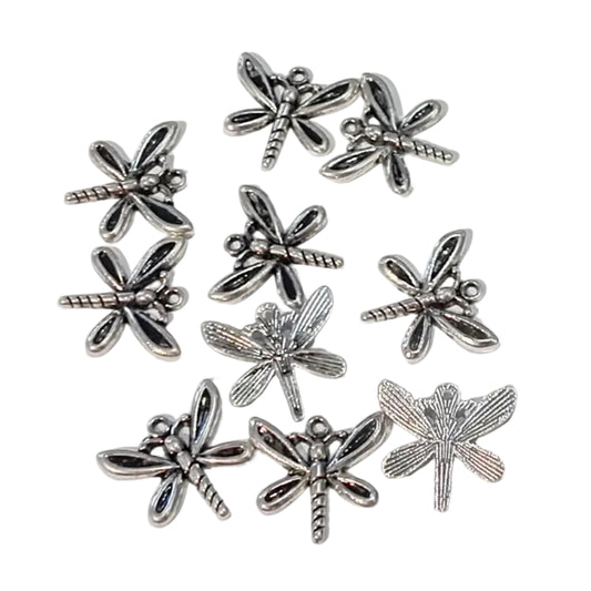 10pc Silver Large Dragonfly Charms