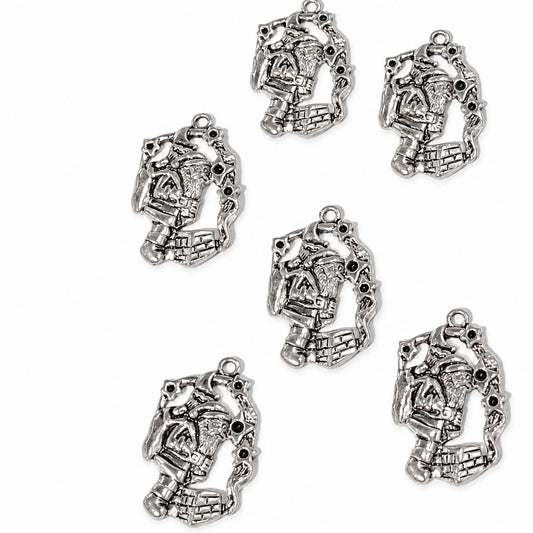 6pc Silver Santa Pendants