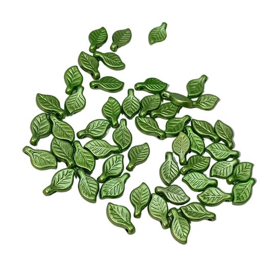 50pc 10mm Dark Green Metallic Acrylic Leaf Beads
