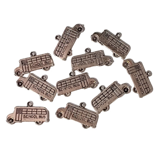 10pc Silver School Bus Charm