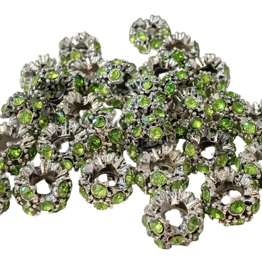 1pc Light Green European Rhinestone Rondelle Bead