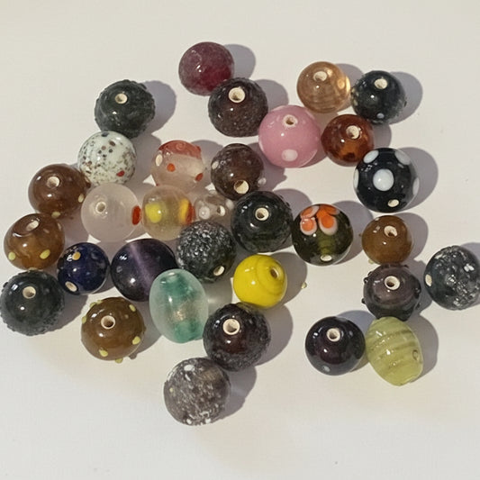 100g Round Patterned Lampwork Beads