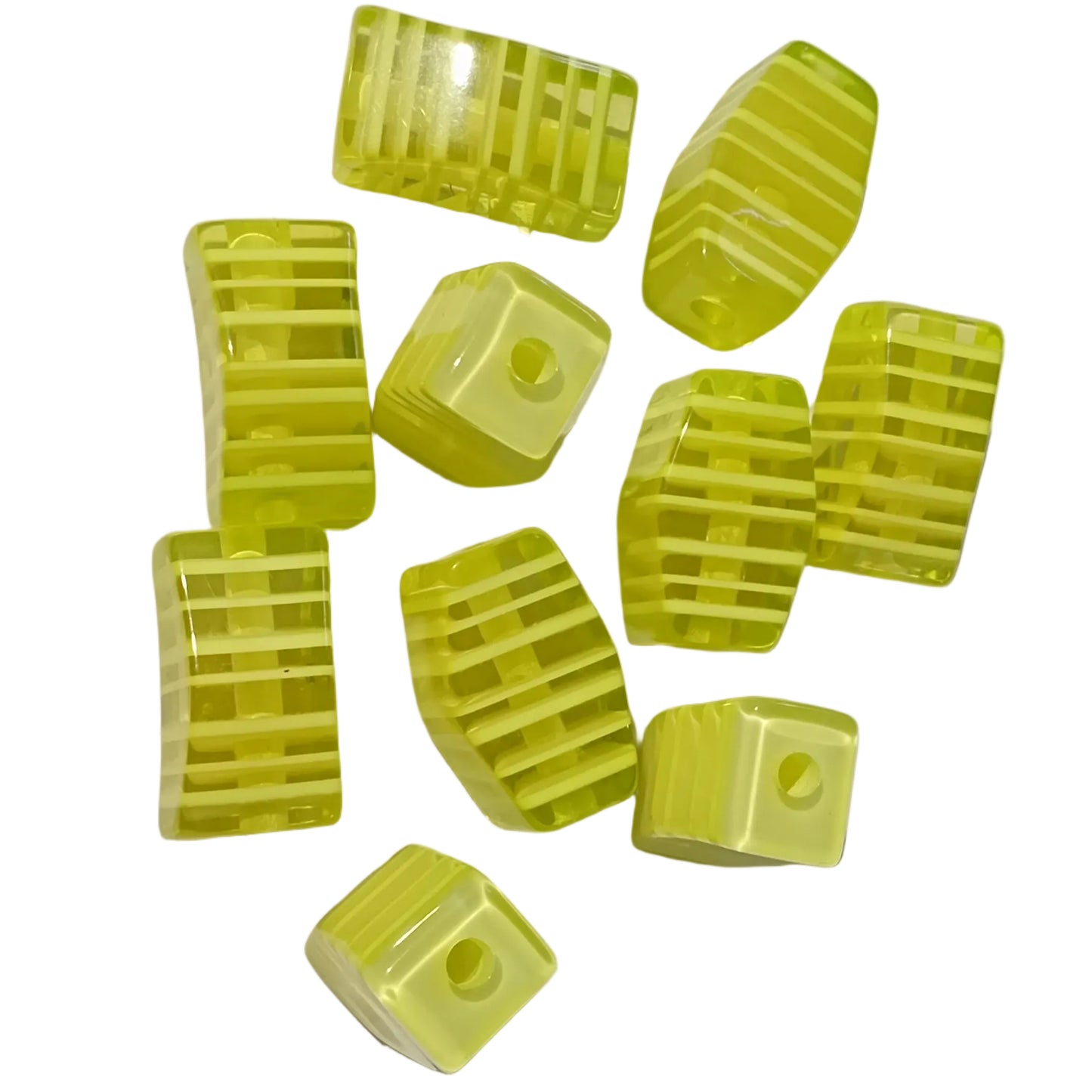 10pc 28mm Stripey Yellow Resin Cube Beads