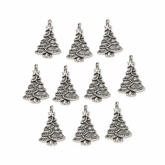 10pc 3cm Silver Christmas Tree Charms