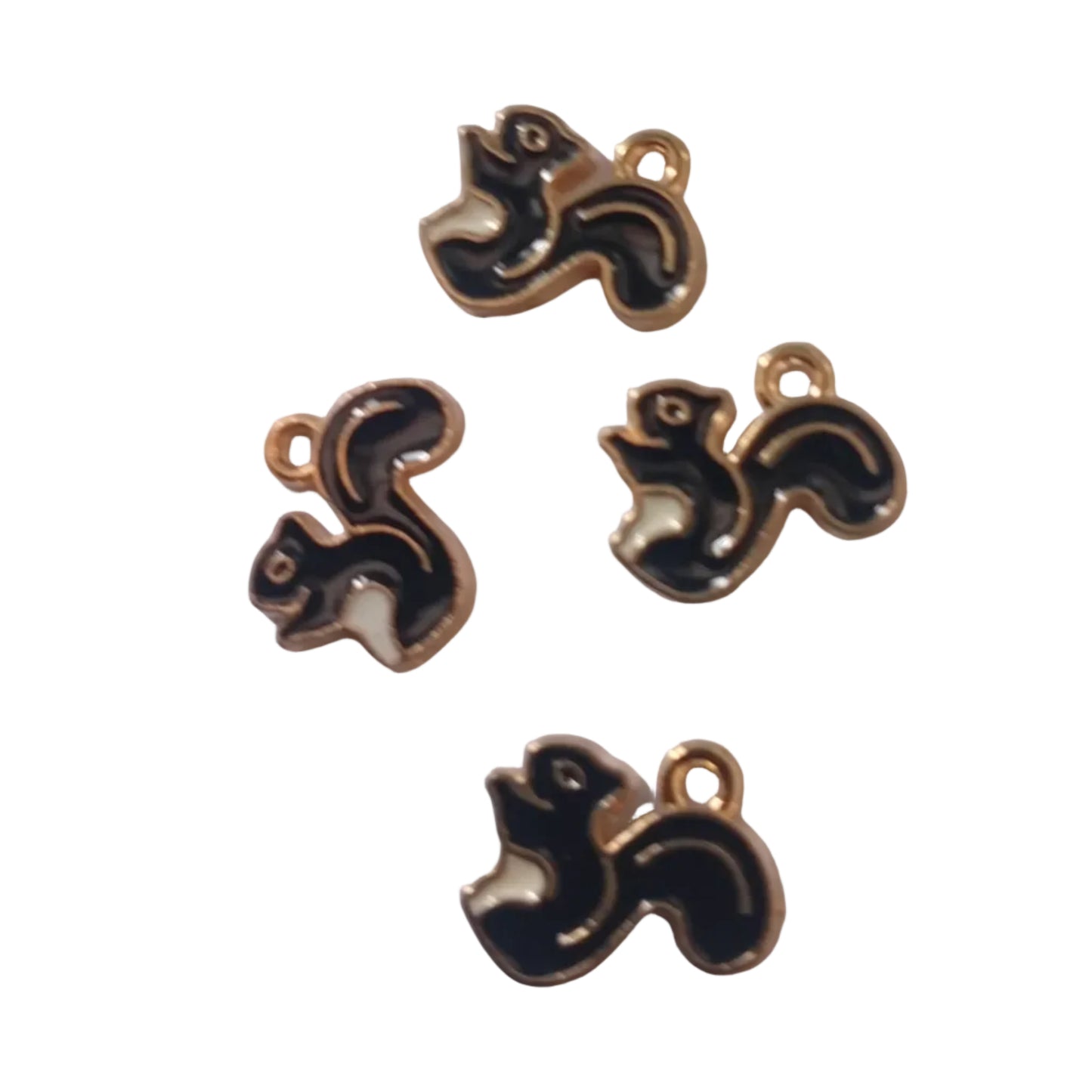 4pc Gold Black Enamel Squirrel Charms