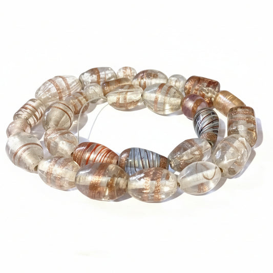 30pc Large Clear & Gold Lampwork Beads String