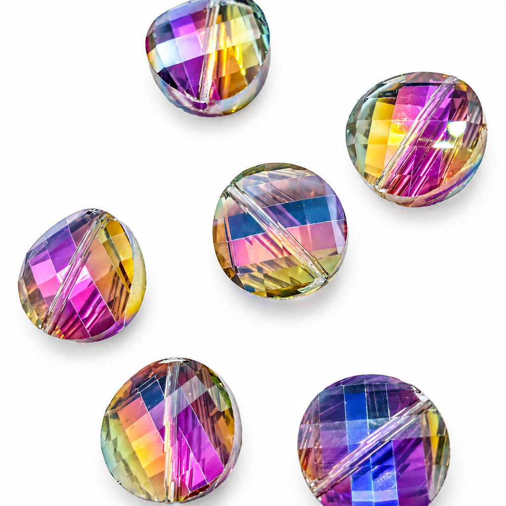 6pc Crystal Glass Curved AB Coin Beads