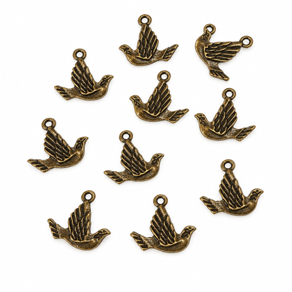 10pc Bronze Dove Charm Pendants