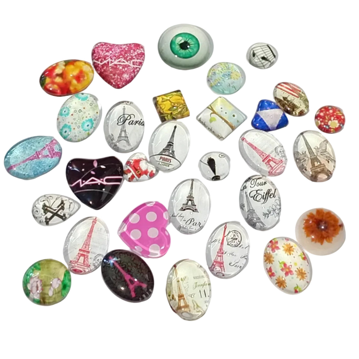 30pc Small Flat Back Glass Cabochon Pack