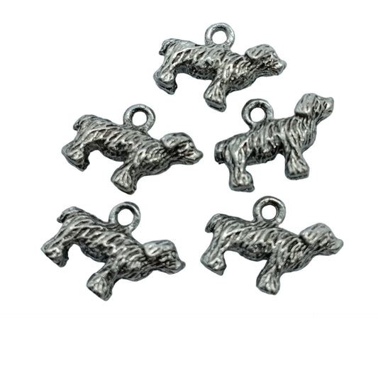 5pc Silver Old English Sheep Dog Charms