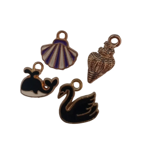 4pc Gold Black & Grey Enamel Sea Life Charms