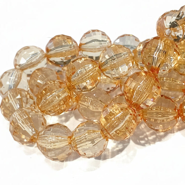 15mm Light Orange Round Faceted Acrylic Beads