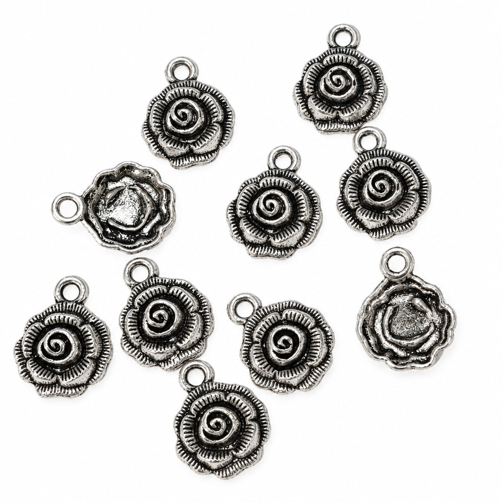 10pc Silver Rose Charm Pendants