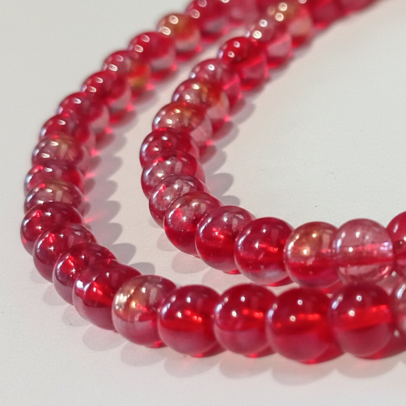 4mm Red AB Round Glass Beads