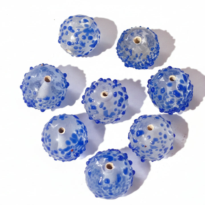 8pc 12mm Blue Textured Lampwork Beads