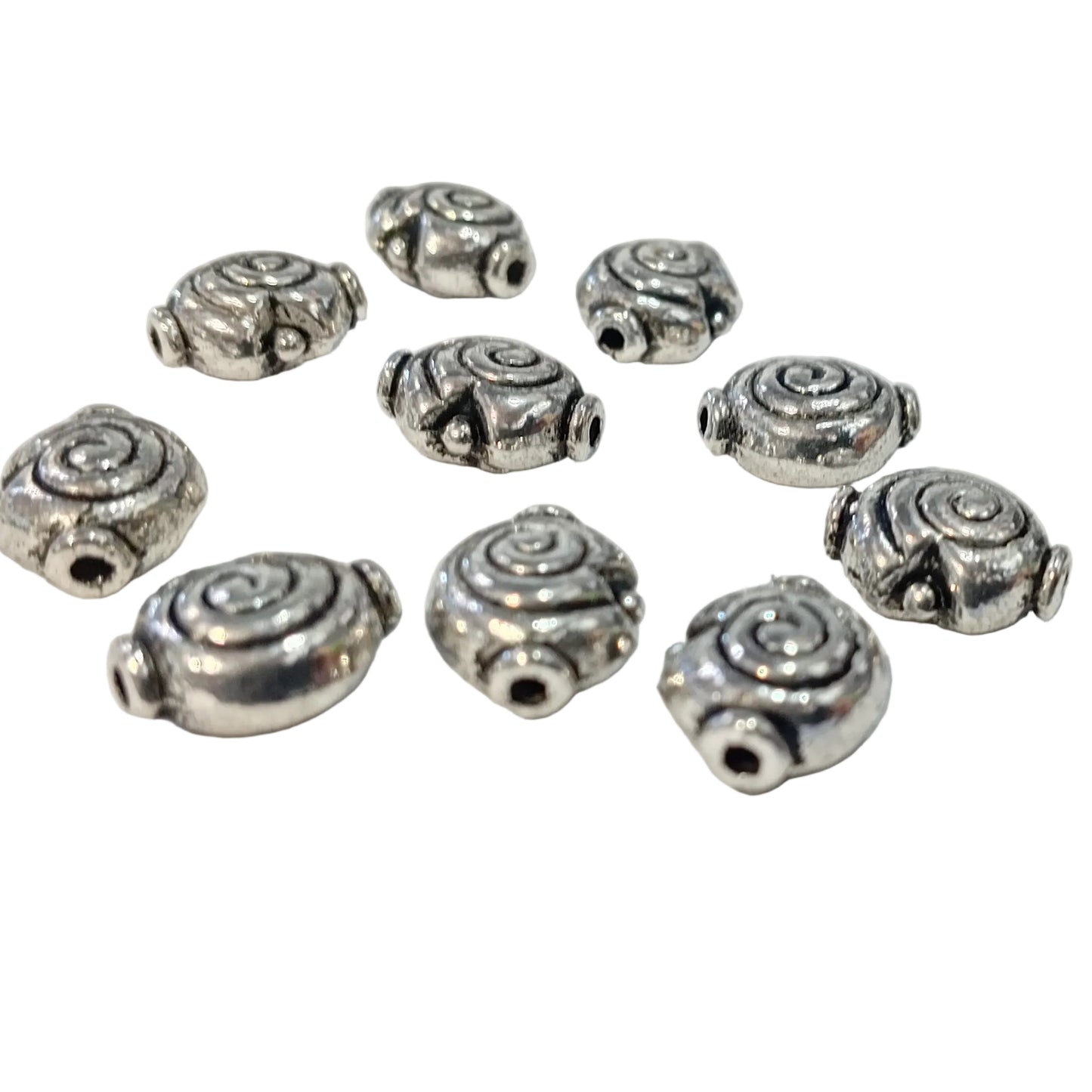 10pc 12mm Silver Spiral Metal Beads