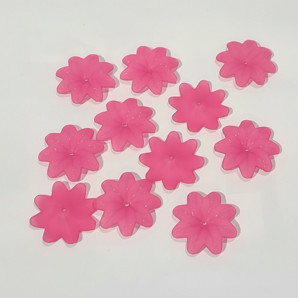 10pc 37mm Pink Frosted Floral Acrylic Beads