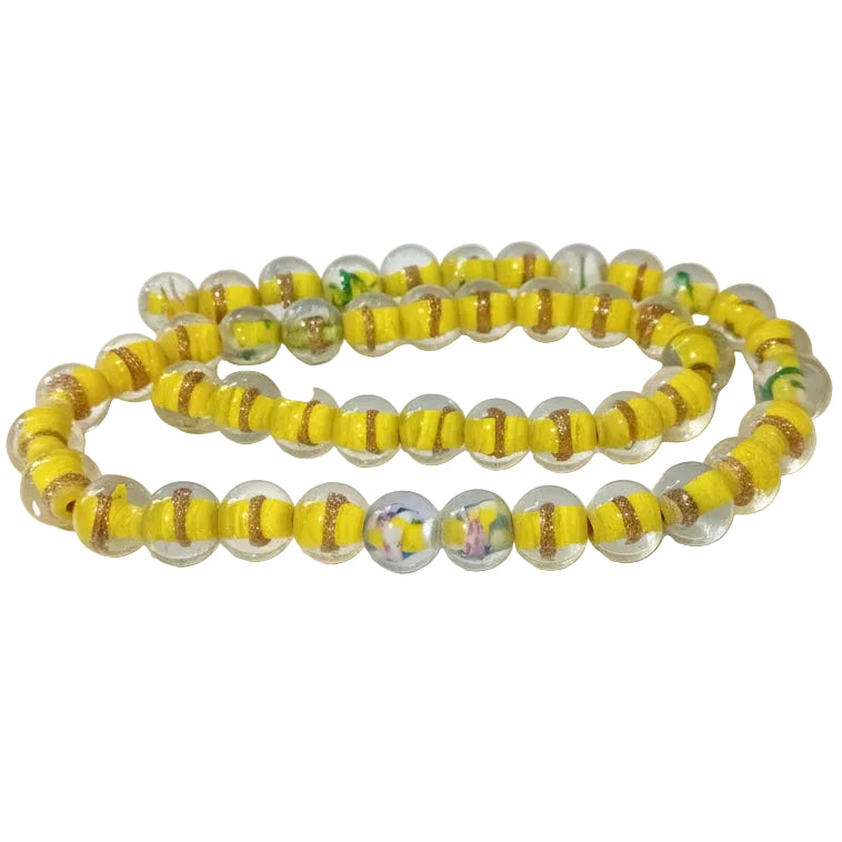 50pc Yellow & Floral Lampwork Beads String