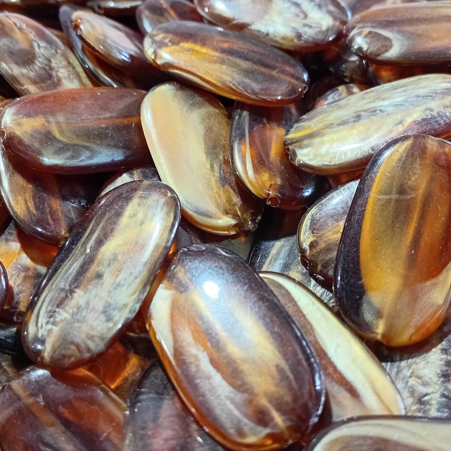 50pc Glossy Amber & Brown Oval Acrylic Beads